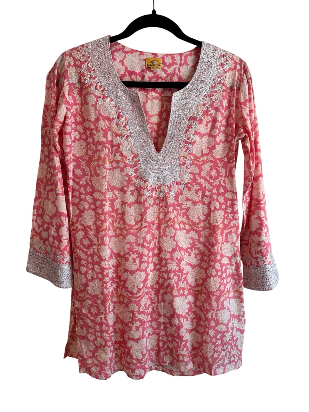 Roberta Roller Rabbit Pink Floral Embroidered V-Neck Tunic